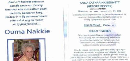BENNETT-Anna-Catharina-Nn-Nakkie-nee-Bekker-X-Wentzel-1919-2014-F