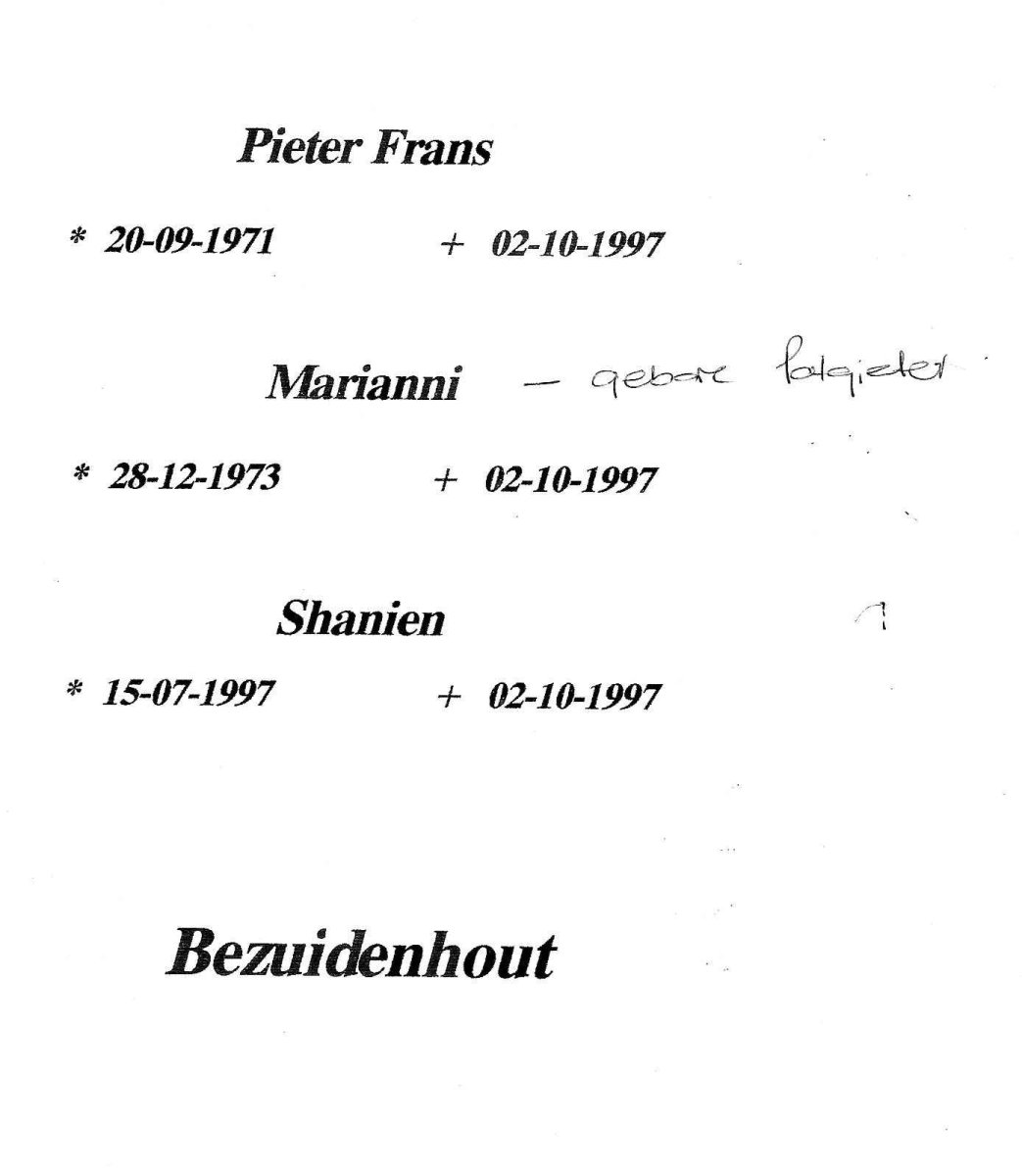 BEZUIDENHOUT-Pieter-Frans-1971-1997-M---BEZUIDENHOUT-Marianni-nee-Potgieter-1973-1997-F---BEZUIDENHOUT-Shanien-1997-1997-F_1