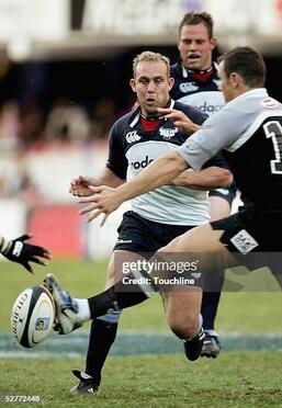 DURBAN, SOUTH AFRICA - MAY 7: (TOUCHLINE IMAGES ARE AVAILABLE TO CLIENTS IN THE UK, USA AND AUSTRALIA ONLY)  Ettienne Botha in action during the Super 12 match between the Sharks and the Bulls at ABSA Stadium on May 7, 2005 in Durban, South Africa. (Photo by Touchline/Getty Images)