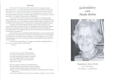 BOTHA-Magdalena-Roux-Nn-Mada-nee-Schulenburg-1927-2013-F