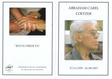 COETZER-Abraham-Carel-Nn-Abie.Yster.Aab.Aaron-1939-2017-M