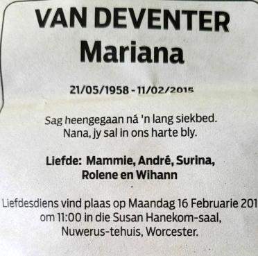 DEVENTER-VAN-Mariana-Nn-Nana-1958-2015-F