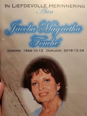 FOUCHÉ-Jacoba-Magrietha-Nn-Jakkie-1944-2018-F