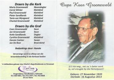 GROENEWALD-Coenraad-Jacobus-Nn-Koos-1920-2013-M