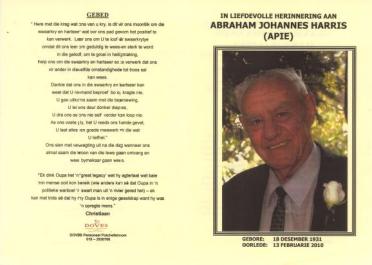 HARRIS-Abraham-Johannes-1931-2010-M