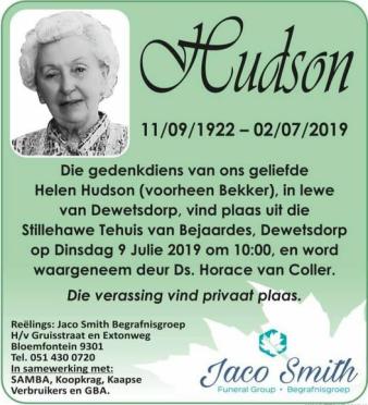 HUDSON-Helen-nee-Bekker-1922-2019-F