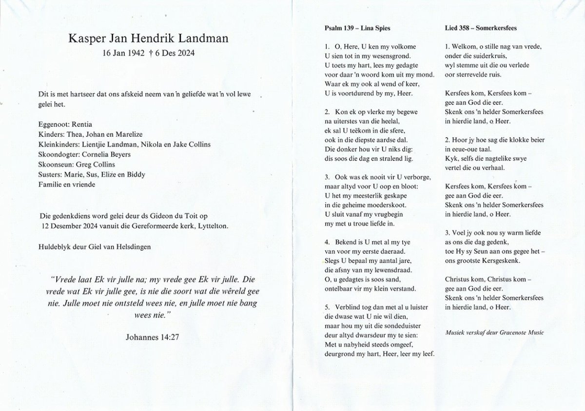 LANDMAN-Kasper-Jan-Hendrik-Nn-Kas-1942-2024-M-98 Unc.Geslagregister