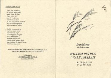 MARAIS-Willem-Petrus-Nn-Vale-1936-2001-M