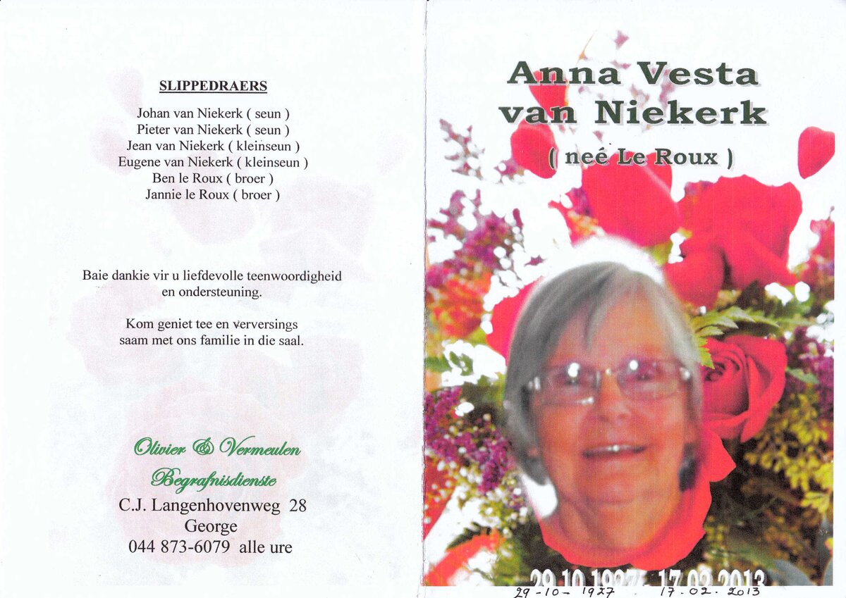 NIEKERK-VAN-Anna-Vesta-Nn-Vesta-nee-LeRoux-1927-2013-F-101