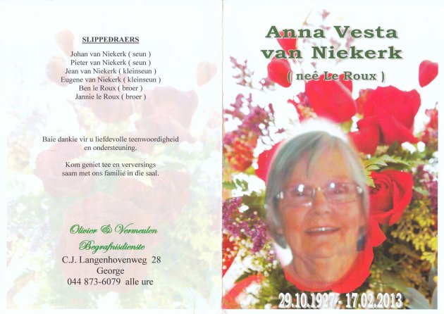 NIEKERK-VAN-Anna-Vesta-Nn-Vesta-nee-LeRoux-1927-2013-F_1