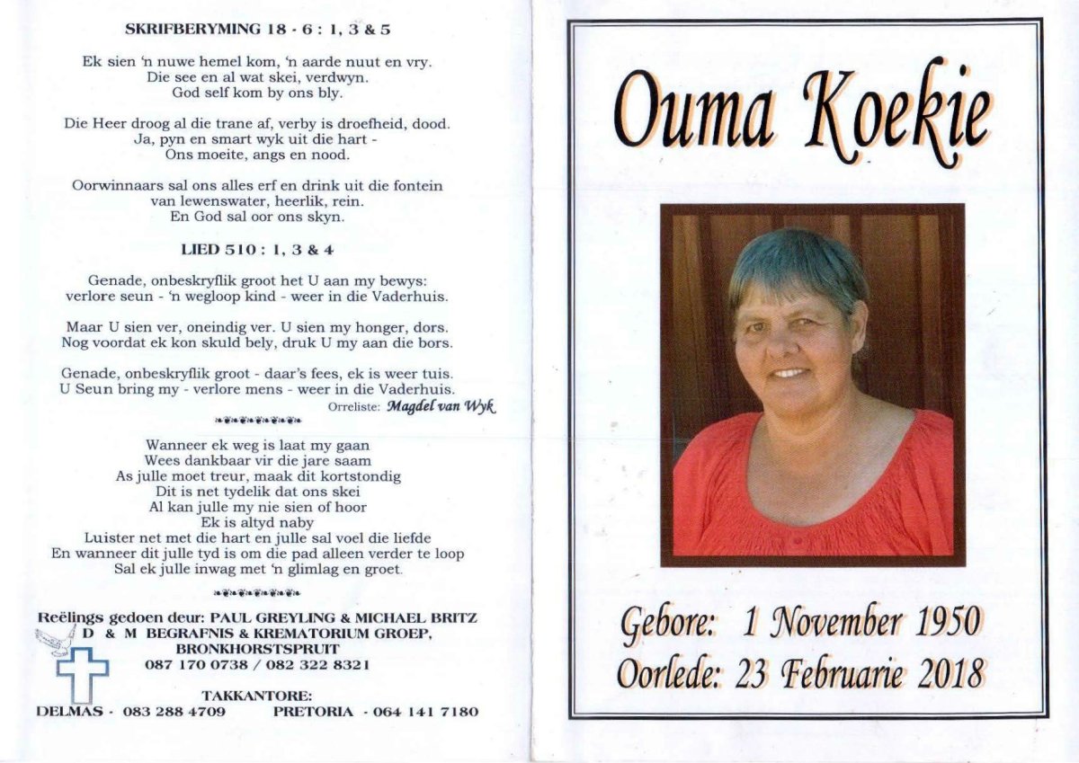 OBERHOLZER-Elizabetha-Catharina-Nn-Koekie-1950-2018-F_2