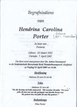 PORTER-Hendrina-Carolina-Nn-Hentie-née-VanHeerden-1922-2007-F