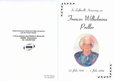 PRELLER-Francis-Wilhelmina-Nn-Frances-1914-2004-F