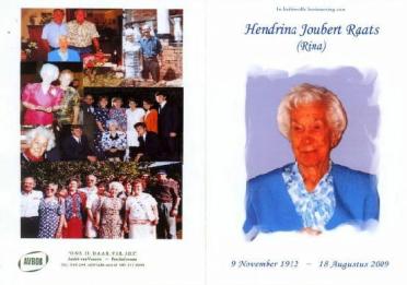 RAATS-Hendrina-Joubert-Nn-Rina-1912-2009-F