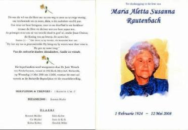 RAUTENBACH-Maria-Aletta-Susanna-Nn-Aria-1924-2008-F