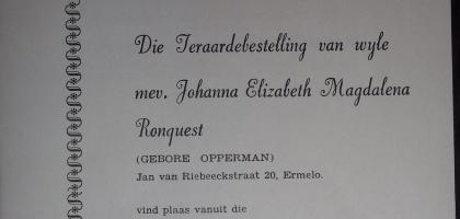RONQUEST-Elizabeth-Magdalena-nee-Opperman-1933-1973-F