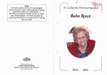 ROUX-Maria-Catharina-Magrieta-Nn-Babs-1922-2011-F