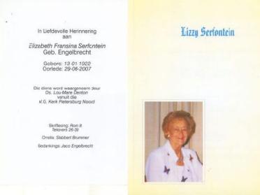 SERFONTEIN-Elizabeth-Fransina-Nn-Lizzy-née-Engelbrecht-1922-2007-F