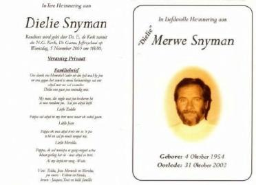 SNYMAN-Merwe-Nn-Dielie-1954-2003-M