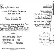 WALT, Anna Willemina Susanna van der 1935-2001