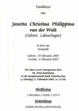 WALT-VAN-DER-Janetta-Christina-Philippina-nee-Labuschagne-1909-2003-F