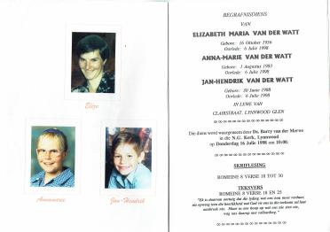 WATT-VAN-DER-Elizabeth-Maria-Nn-Elize-1956-1998-F---WATT-VAN-DER-Anna-Marie-Nn-Annamarie-1983-1998-F---WATT-VAN-DER-JanHendrik-1988-1998-M