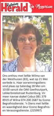 WESTHUIZEN-VAN-DER-Wilma-1939-2022-F